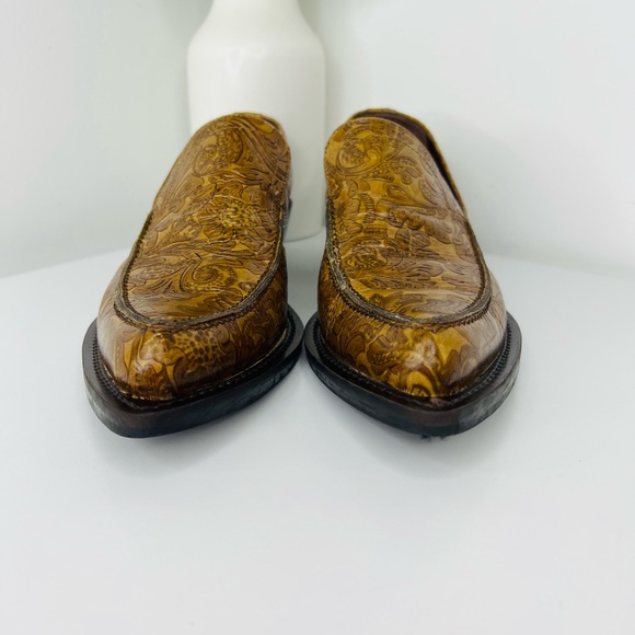 Alberto Fermani Tan Embossed Leather Loafers - Picture 1 of 7